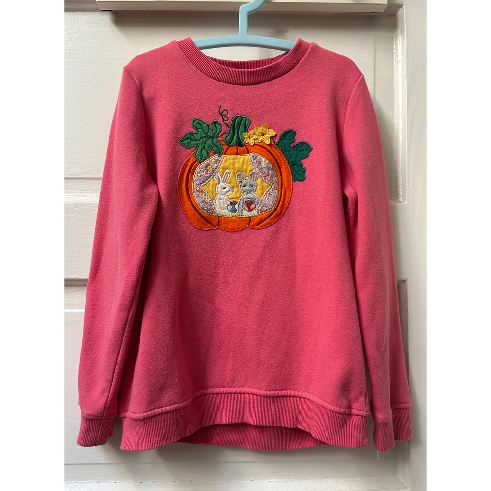 Mini Boden Pink Bunny Rabbit Pumpkin Crewneck Sweatshirt SZ 7-8 Years